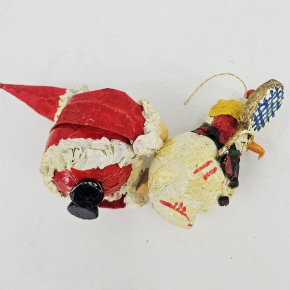 Vintage 70's Paper Mache Santa Claus and Snowman Christmas Ornament Late Century - Picture 6 of 9